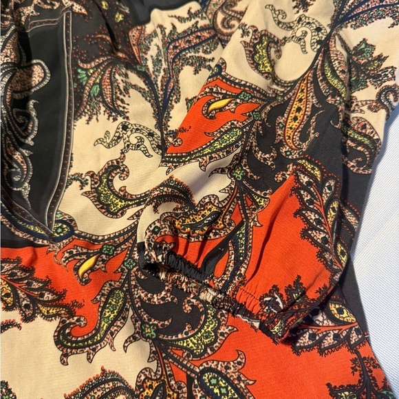 2/$35 Karen Kane Blouse M Paisley Tunic Top Fairy Cottagecore Boho Puff Sleeve - Picture 4 of 7